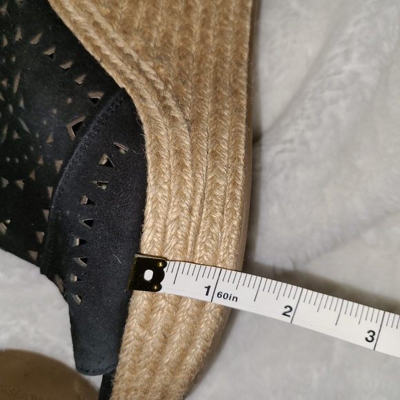 Marc Fisher S. 7.5 Black Suede Leather Tan Espadrille Wedges - Picture 11 of 11